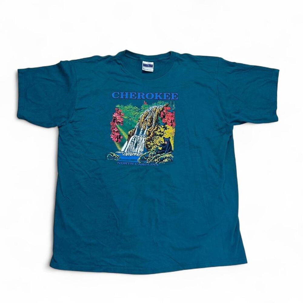 Cherokee North Carolina 90s Vintage Teal Souvenir Mountain T-shirt Tee 3XL